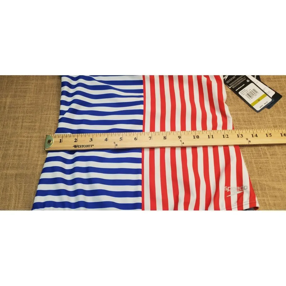 Speedo Girls' Striped Blocked 1 Piece Swimsuit Red White Blue SZ 14 NWT MSRP 42‎